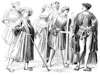 Nobles franceses y mujeres, un guardia y un caballero, siglo XV 1849