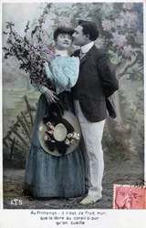 Tarjeta postal romántica francesa, c1900