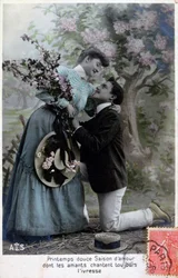 Postal romántica francesa, c1900