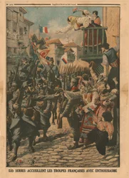 Las tropas francesas son recibidas con entusiasmo por los serbios, 1915