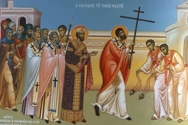 Procesión de la cruz, fresco en la iglesia de la Santa Cruz, Pedoulas, Chipre