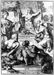 Frontispicio de Ontledigen en Ondekkigen...Cartas de Anton van Leeuwenhoek