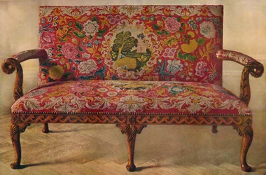 Sofá de madera frutal con bordado, principios del siglo XVIII, 1929