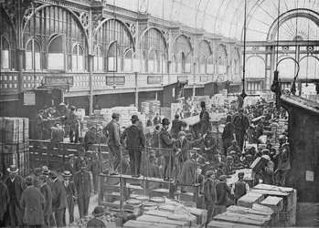 Subastas de frutas en el Mercado de Covent Garden, Londres, c1901