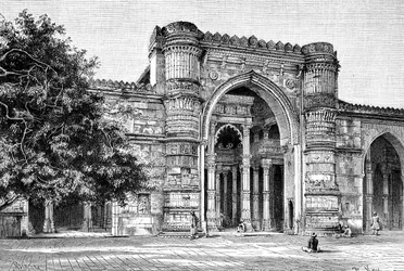 Puerta de la Gran Mezquita en Ahmedabad, India, 1895