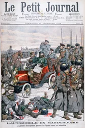 General Kuropatkin recorriendo las líneas rusas en coche, Guerra Ruso-Japonesa, 1904