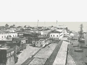 Vista general de la capital, Zanzíbar, 1895