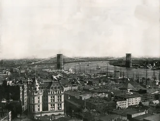 Vista general del Puente de Brooklyn, Nueva York, EE.UU., 1895
