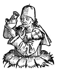 Gentile da Foligno, médico italiano del siglo XIV, examinando una muestra de orina, 1493