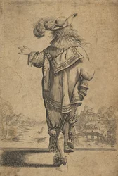 Caballero visto desde atrás indicando un paisaje, después de 1629