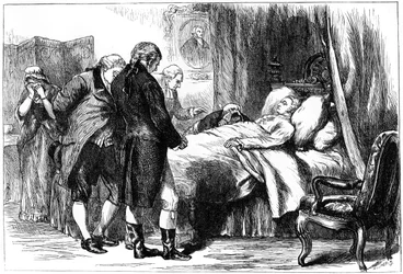 George Washington en su lecho de muerte, Mount Vernon, Virginia, EE.UU., 1799 c1880