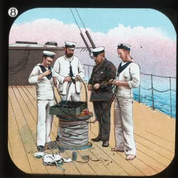 Preparando la luz eléctrica -- H.M.S. Edimburgo, c. 1900