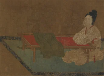 Niña sentada en un bastidor de bordado, dinastía Ming, siglo XV