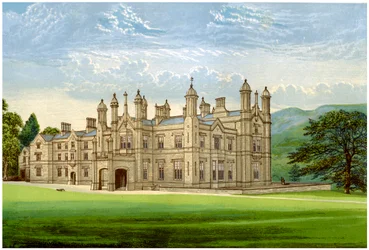Parque Glanusk, Brecknockshire, Gales, hogar del Baronet Bailey, c1880