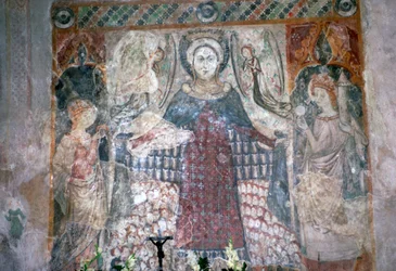 Pintura mural gótica en la iglesia de San Jaime en Koszeg, Hungría, siglo XV
