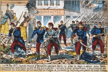 Soldados del gobierno avanzando hacia París para suprimir la Comuna, 24 de mayo de 1871