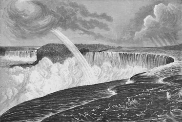 Vista panorámica de las cataratas Horseshoe canadienses y americanas, 1883