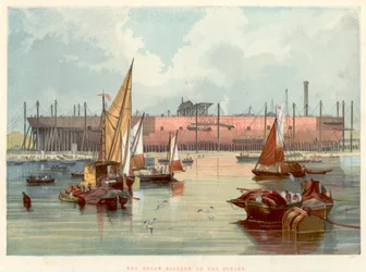Great Eastern en los astilleros de Millwall en el Támesis, 1857
