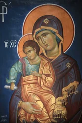 Icono ortodoxo griego: Virgen y niño, Tesalónica, Grecia