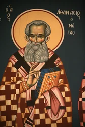 Icono ortodoxo griego que representa a San Atanasio el Grande Tesalónica Grecia