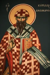 Icono ortodoxo griego que representa a San Cirilo de Alejandría, Tesalónica, Grecia