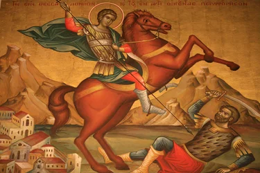 Icono ortodoxo griego que representa a San Dimitrios, Tesalónica