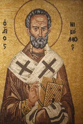 Ícono ortodoxo griego que representa a San Nicolás en la iglesia ortodoxa de San Jorge, Madaba, Jordania
