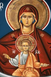 Icono ortodoxo griego que representa a la Virgen y el Niño, Tesalónica, Grecia