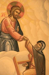 Icono ortodoxo griego que representa la escalera de las virtudes, Tesalónica, Grecia