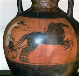 Vaso griego que representa un carro, c5-6 siglo a.C.