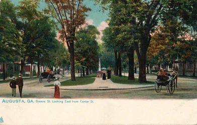 Greene Street, mirando al este desde Center Street, Augusta, Georgia, América, c1910