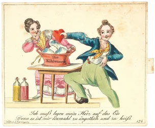Tarjeta de felicitación. Debo descansar mi corazón en hielo, ya que es demasiado temeroso y demasiado caliente, después de 1815