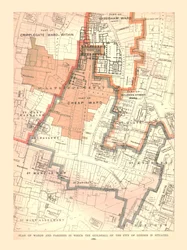 Guildhall Ciudad de Londres. Plano de Barrios y Parroquias, 1885, 1886