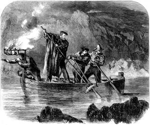 Giuseppe Garibaldi pescando con lanza de noche en Caprera, 1860-61