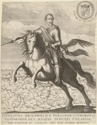 Gustavo Adolfo ante el mapa de Pomerania en el fondo, 1630