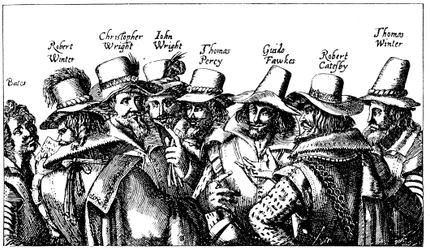 Guy Fawkes y los conspiradores de la pólvora, 1605