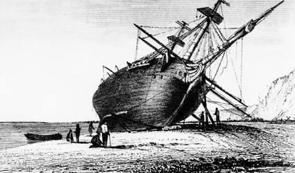 HMS Beagle varado, Río Santa Cruz, Patagonia, América del Sur, 1834 1839