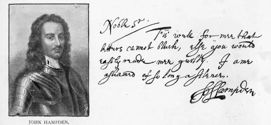 Escritura y firma de John Hampden de una carta escrita a Sir John Eliot en prisión, 21 de marzo
