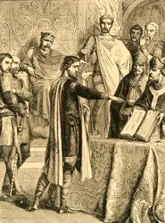 Harold jurando mantener el derecho del Duque de Normandía al trono de Inglaterra, c. 1890