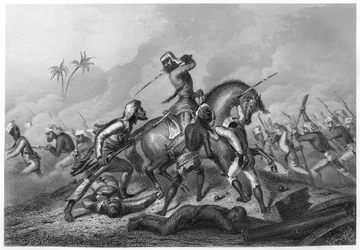 La columna de Havelock atacando a los amotinados antes de Cawnpoor