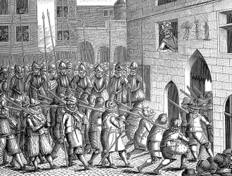 Enrique IV de Francia observando la partida de los españoles de París, 22 de marzo de 1594