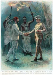 Henry Morton Stanley, periodista y explorador galés, encontrándose con Emin Pasha en Kavalli, 29 de abril de 1888