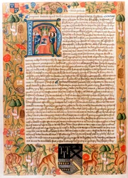 Primer acto del parlamento de Enrique VII con un retrato inicial del rey, finales de 1480
