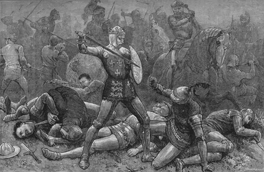 Enrique y Alençon en Agincourt, 25 de octubre de 1415, c1880