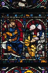 Herodes y sus consejeros, vidriera, Catedral de Chartres, Francia, 1145-1155