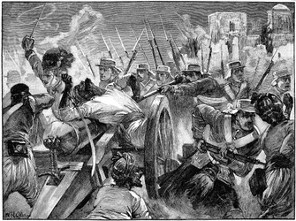 Montañeses capturando los cañones de los amotinados en Cawnpore, Motín Indio, 16 de julio de 1857 c. 1895