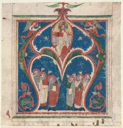 Inicial historiada A excisa de un antifonario: Cristo en majestad con profetas, c. 1280-1300