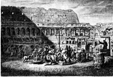 Historia de la antigua Roma. El sermón de Cuaresma dentro del Coliseo. Impresión 1800