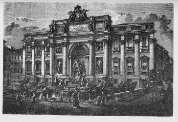 Historia de la Antigua Roma. La Fuente de Trevi es una fuente en el distrito de Trevi en Roma, Italia, diseñada por el arquitecto italiano Nicola Salvi y completada por Pietro Bracci.