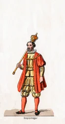 Portador de un cetro, diseño de vestuario para la obra de Shakespeare, Enrique VIII, siglo XIX